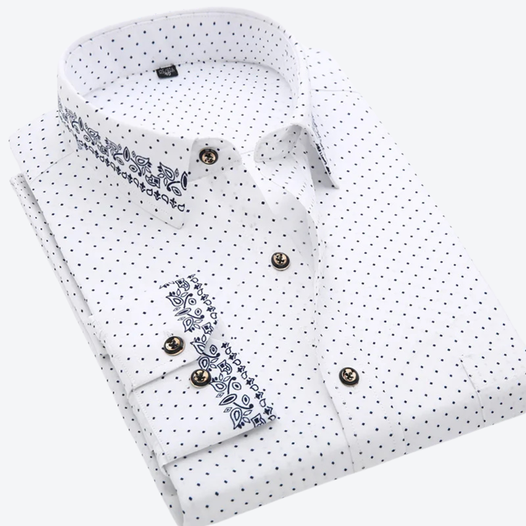 White with Navy Dots & Embroidery / 38