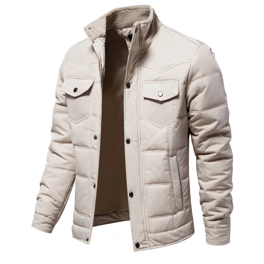 AIOPESON New Winter Warm Pocket Fleece Lined Jackets Plaid Caual Zipper Jacket Coat for Men